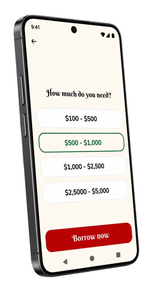 Holiday Money app: how much do you need, with four amount ranges and a Borrow now button